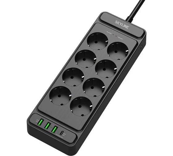 Сетевой фильтр SKYLINE USP-830 3м, 8 розеток, 3 USB + 1 type-C, 8 розеток
