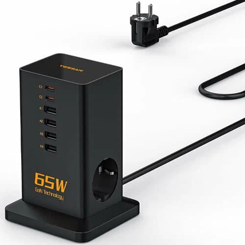 Сетевой фильтр TESSAN TS-FS02DE00 с 2 розетками, 4 USB и 2 USB-С